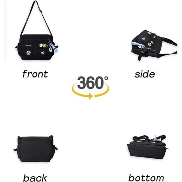 Black crossbody messenger bag waterproof nylon shoulder handbag travel purse - Picture 6 of 7